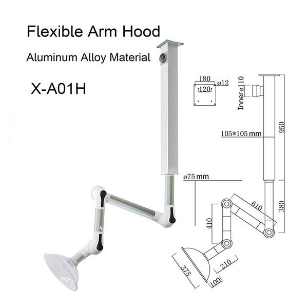 Capuchas de brazo extractor de humo Material de aleación de aluminio de montura de techo flexible